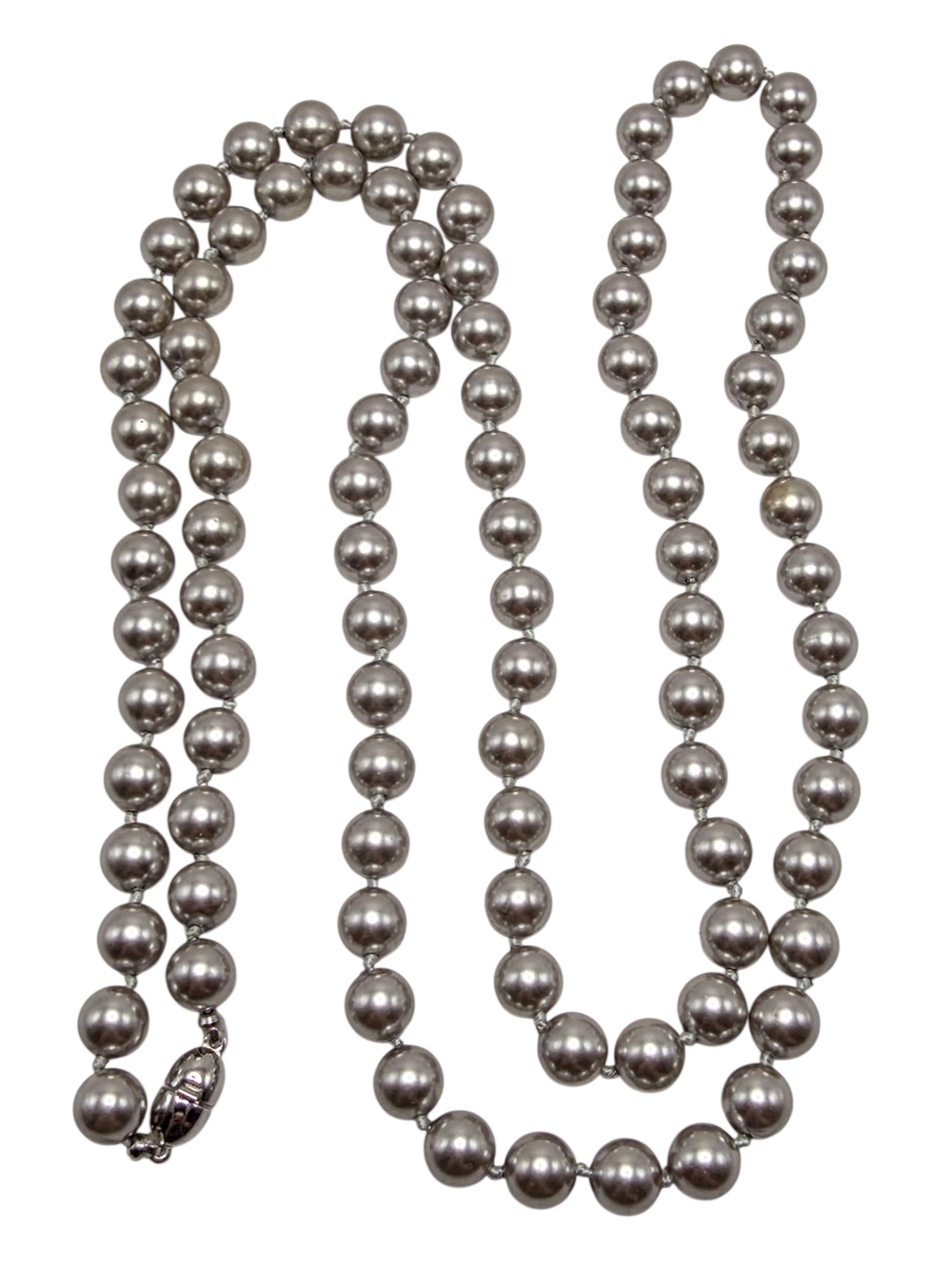 Vintage MONET Metallic Faux Pearl Signed Necklace Long Statement Opera 36"